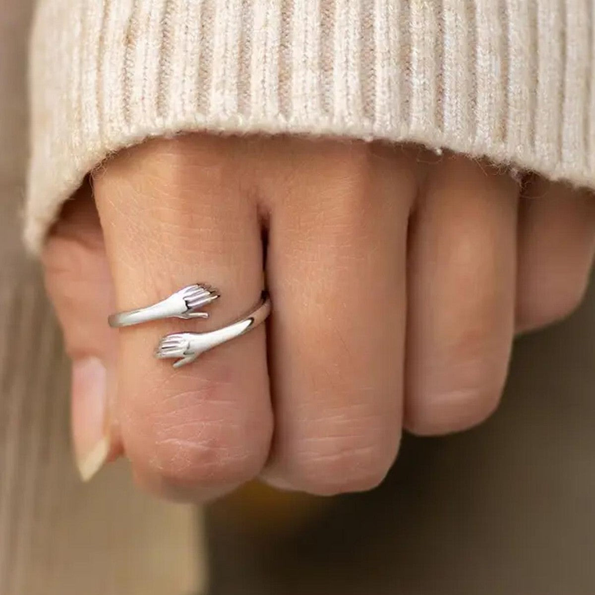 Creative Engraving Love Hug Open Adjustable Couple Hands Hug Ring Direct Sale