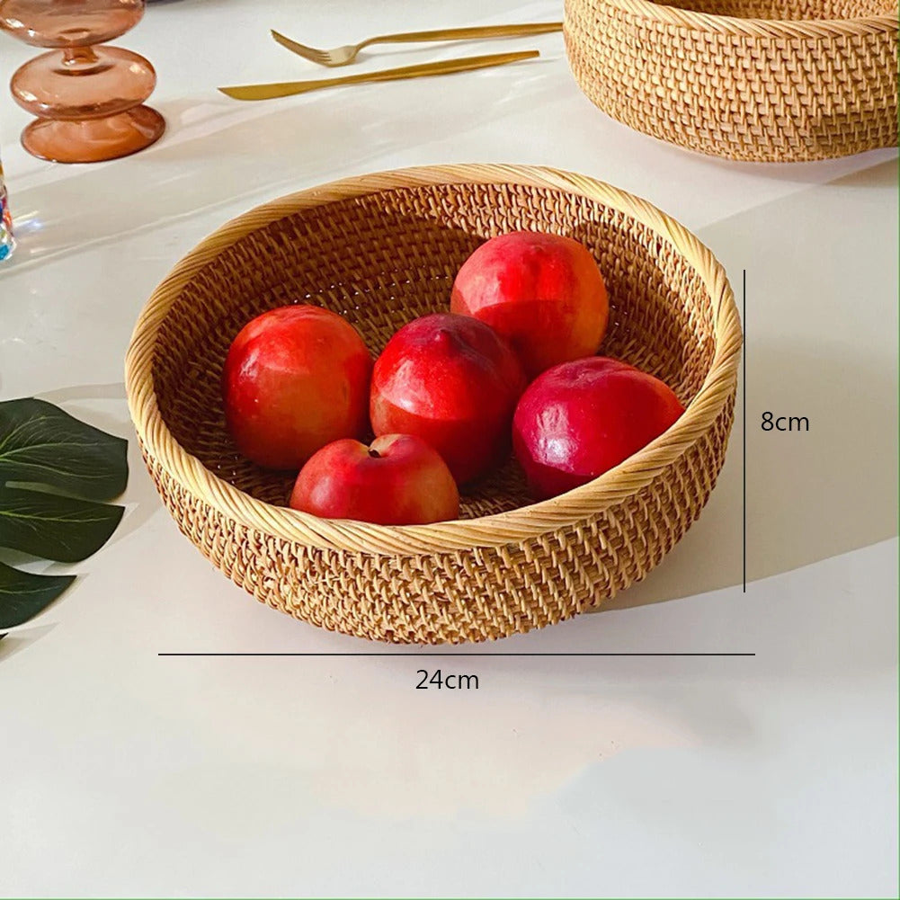 Hand-woven Flower Basket Food Storage Platters Natural Simplicity Rattan Storage Basket for Home Kitchen Storage Accessories