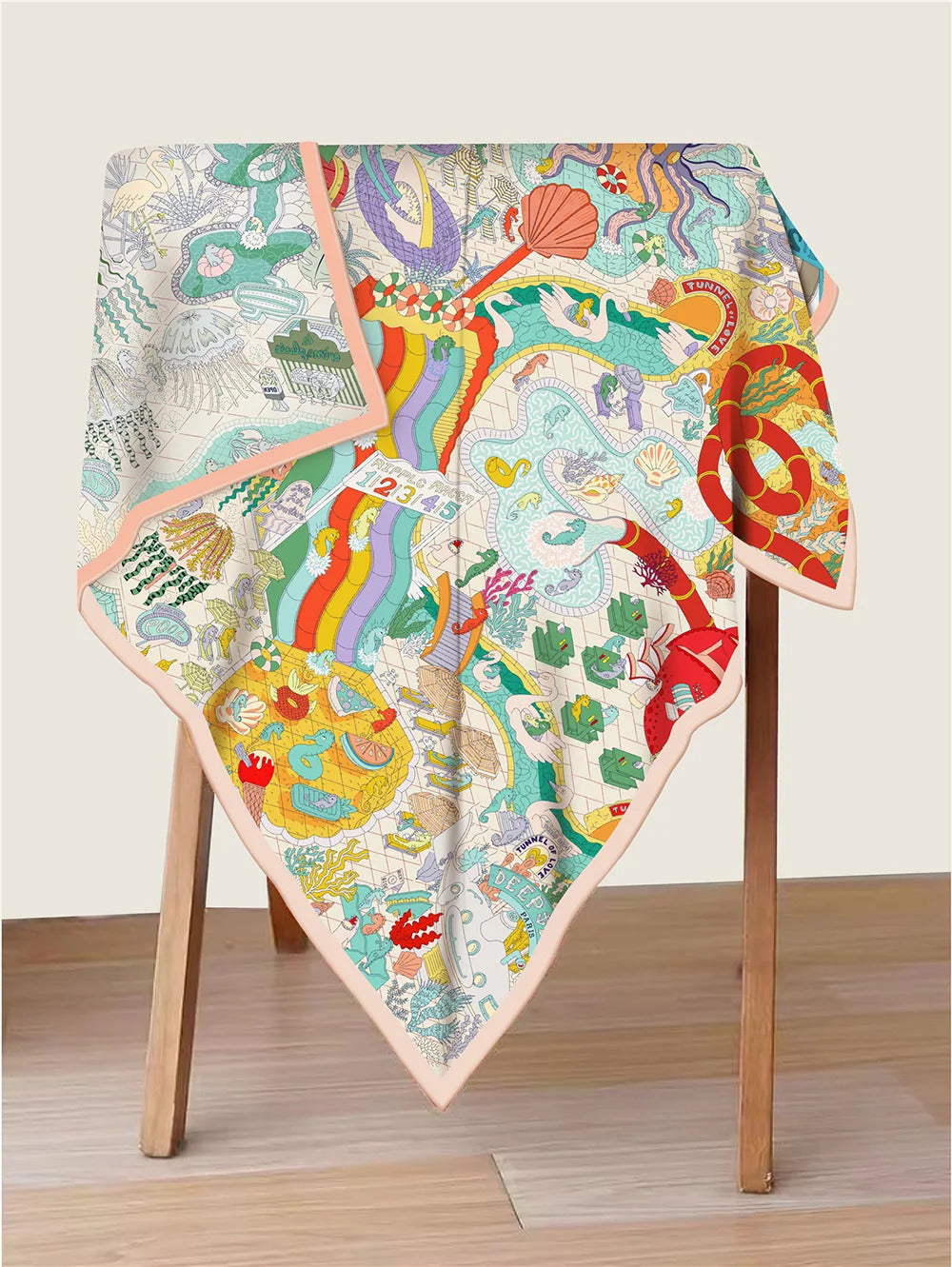 90Cm High-quality Twill Silk Double-sided Printing Submarine Playground Women's Large Square Scarf Scarf Chest Wrap Scarf