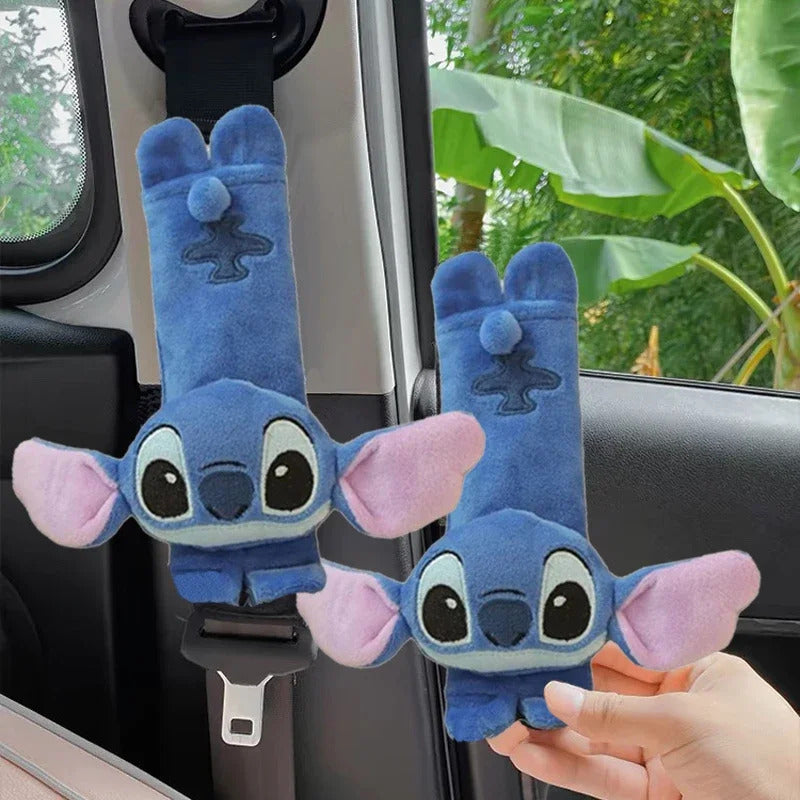 Stitch Seat Belt Protective Cover Cute Cartoon Soft Plush Car Headrest Neck Pillow Fashion Car Tissue Box Decor BIrthday Gift