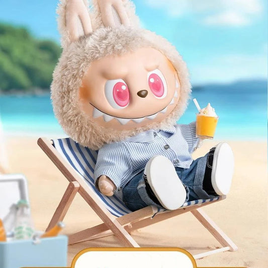 Hot Labubu Wooden Beach Chair Mini Doll Folding Chair Toy Phone Stand Desktop Cute Creative Decoration Photo Props Idol Gifts