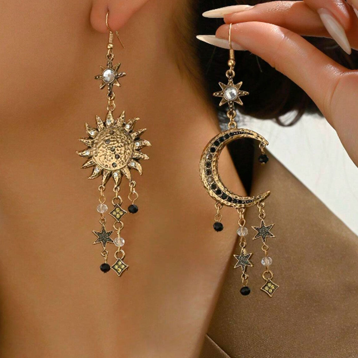 Exaggerated Long Sun Moon Retro Star Moon Earrings Women's Earrings Retro Style