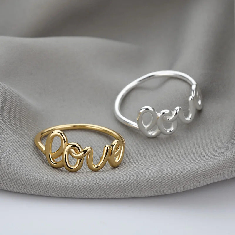 Romantic Letter Love Ring For Women Geometric Creative Finger Rings Engagemen Wedding Couple Stainless Steel Jewelry Gift