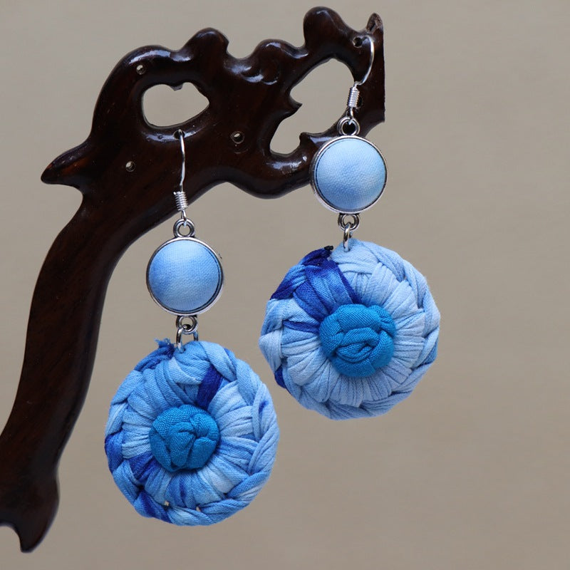 Ethnic style blue tie-dye earrings hand-woven tie-dye earrings travel companion gift