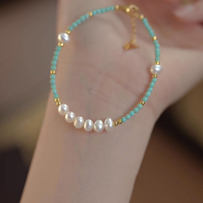 Turquoise Baroque Freshwater Pearl Bracelet Stacked Elegant Women's Bracelet