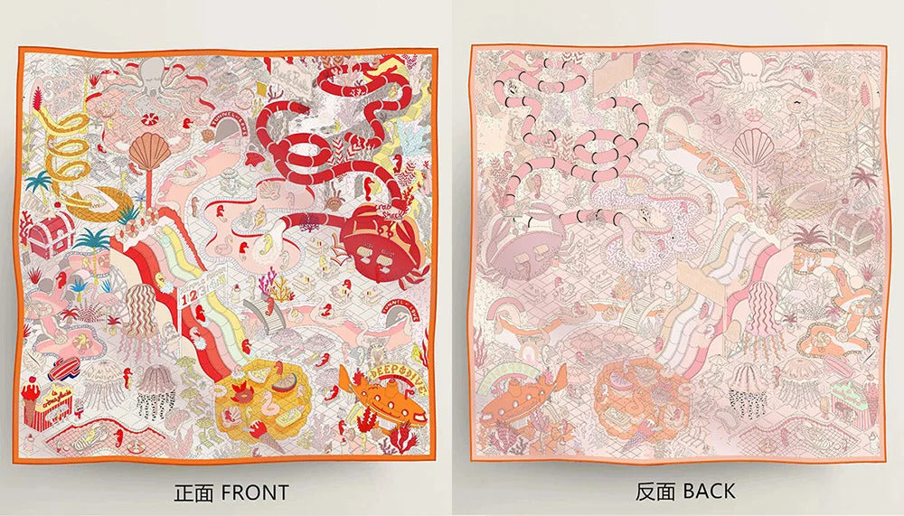 90Cm High-quality Twill Silk Double-sided Printing Submarine Playground Women's Large Square Scarf Scarf Chest Wrap Scarf