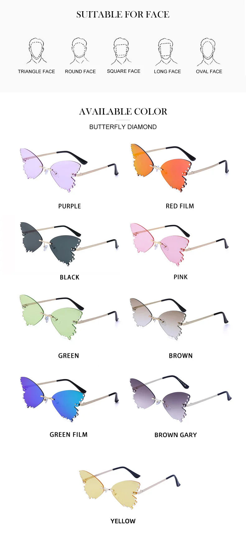 Diamond Butterfly Sunglasses Women 2023 Luxury Brand Designer Fashion Rimless Sun Glasses For Female Unique Party Shades Eyewear