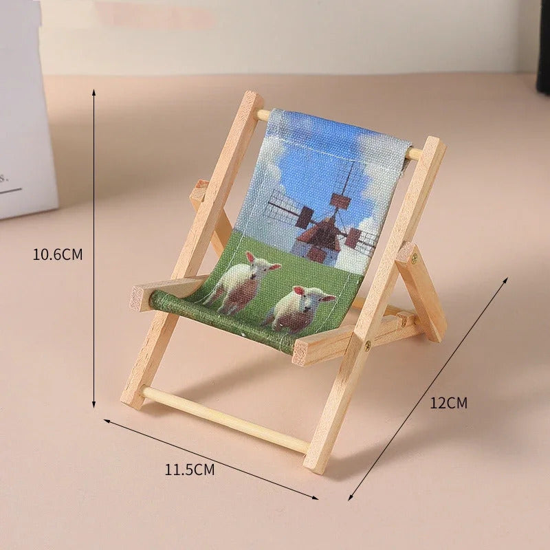 Hot Labubu Wooden Beach Chair Mini Doll Folding Chair Toy Phone Stand Desktop Cute Creative Decoration Photo Props Idol Gifts