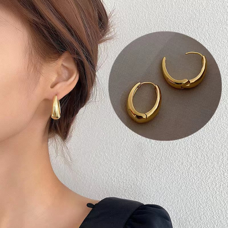 New Style Elegant Smooth Metal U-Shaped Earrings Geometric Oval Hoop Vintage Feel Women's Earrings Accessories