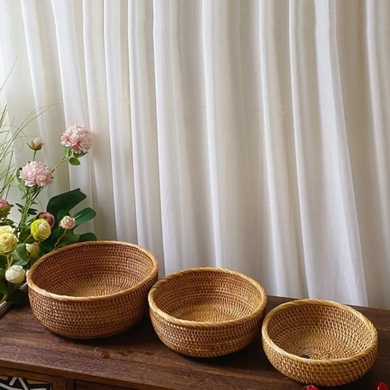 Hand-woven Flower Basket Food Storage Platters Natural Simplicity Rattan Storage Basket for Home Kitchen Storage Accessories