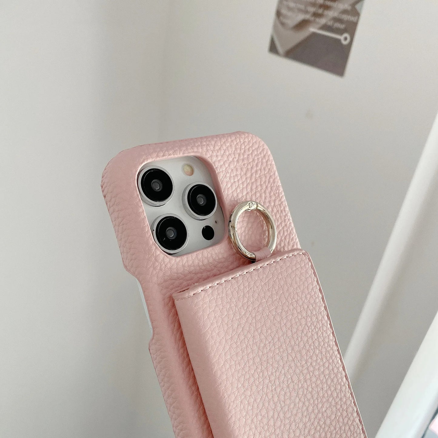 Ring Holder Mirror Card Slot Case For iPhone 13 12 Mini 16E 16 15 14 11 Pro XS Max 8 Plus Crossbody Wallet Lanyard Leather Cover