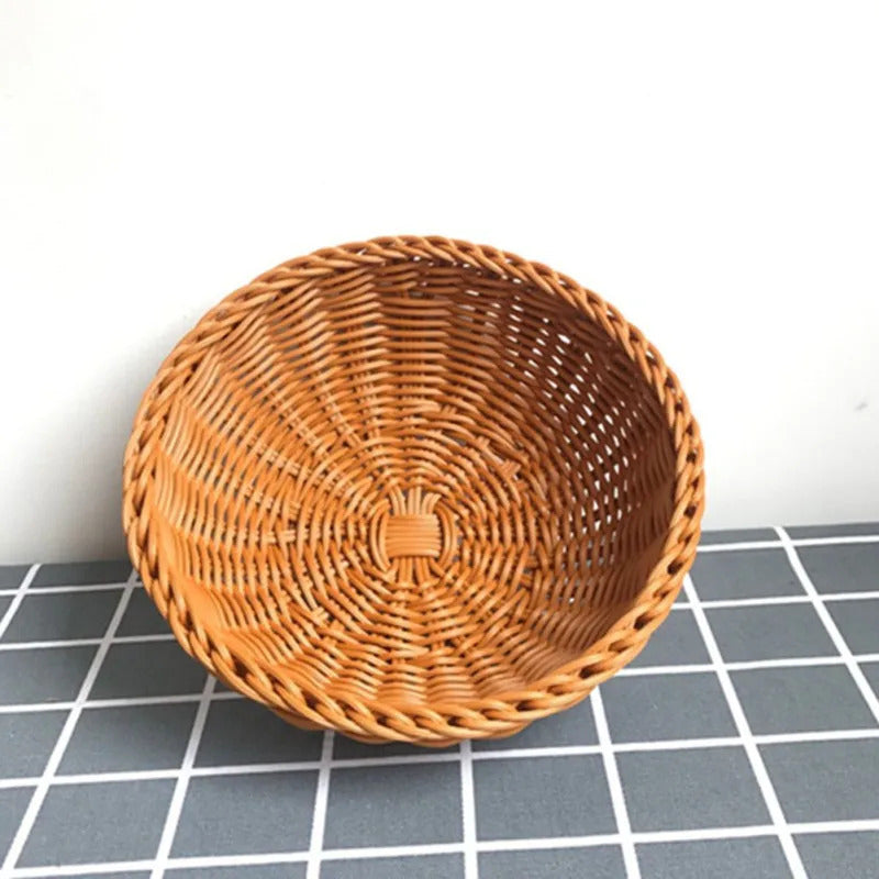 Round Natural Fruit Baskets Food Storage Bowl Decorative Rattan Wicker Serving Basket For Dessert Snacks Bread Baskets 22/25cm