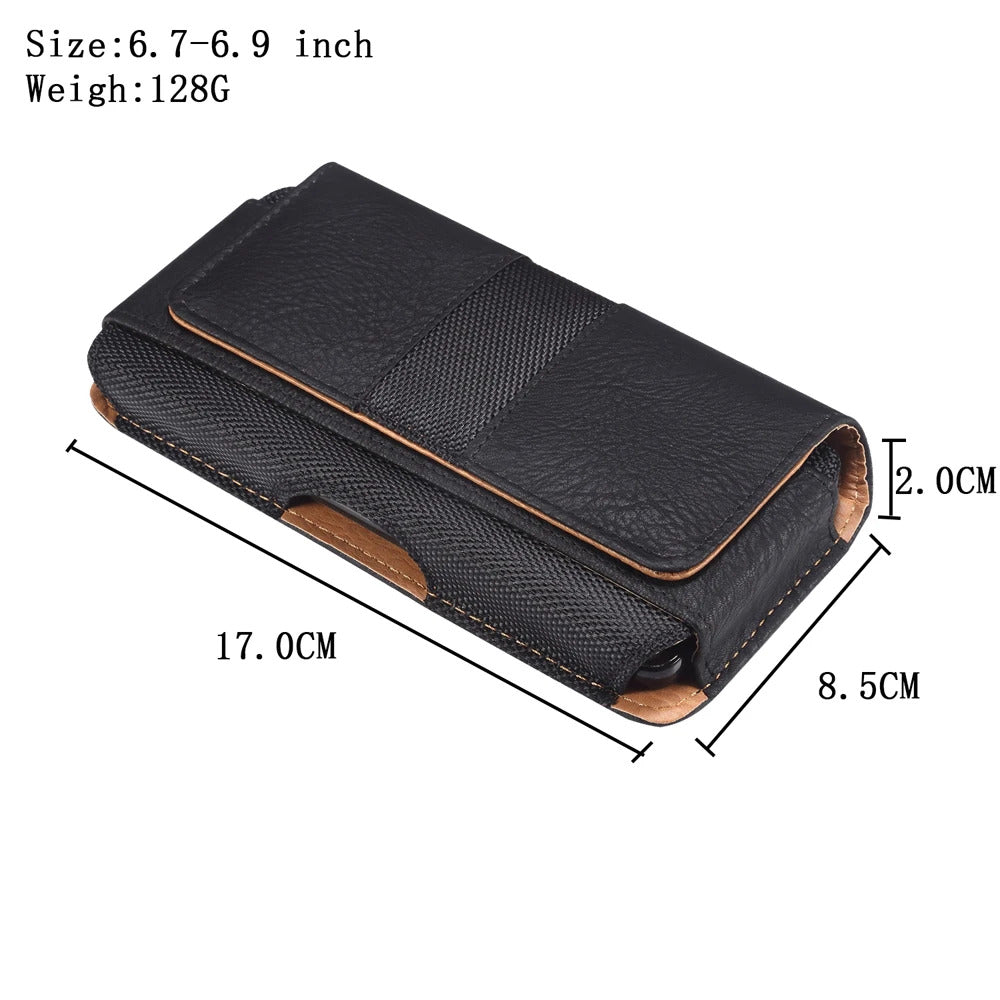 Universal Leather Mobile Phone Waist Bag For iPhone 15 14 13 12 Pro Max Samsung Huawei Xiaomi Men Belt Clip Cover With Card Slot