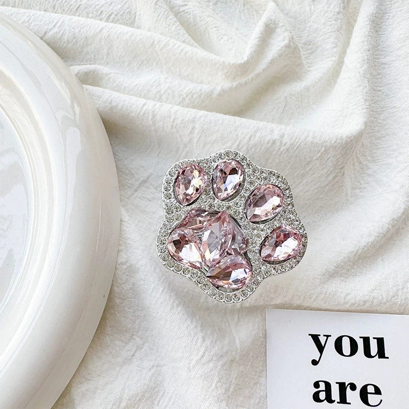 3D Cute Cat Paw Diamond Folding Finger Ring Griptok Phone Holder for IPhone 16 15 Support Socket Pocket Grip Tok Stand Bracket