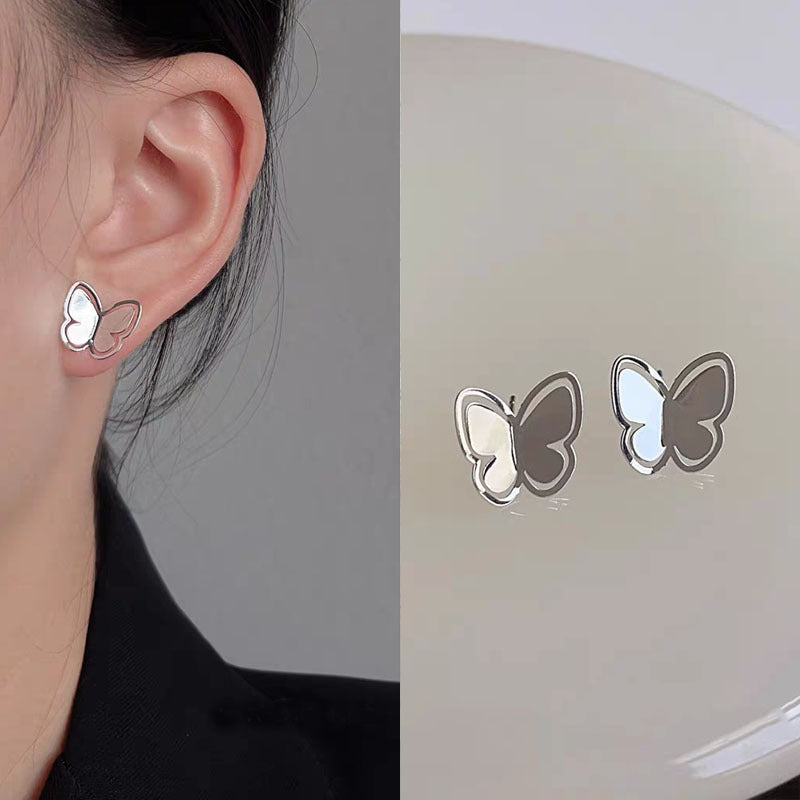 925 Silver Needle Love Butterfly Gravel Fashionable and Versatile Earrings Niche Unique Design Pearl Flower Earrings Earrings