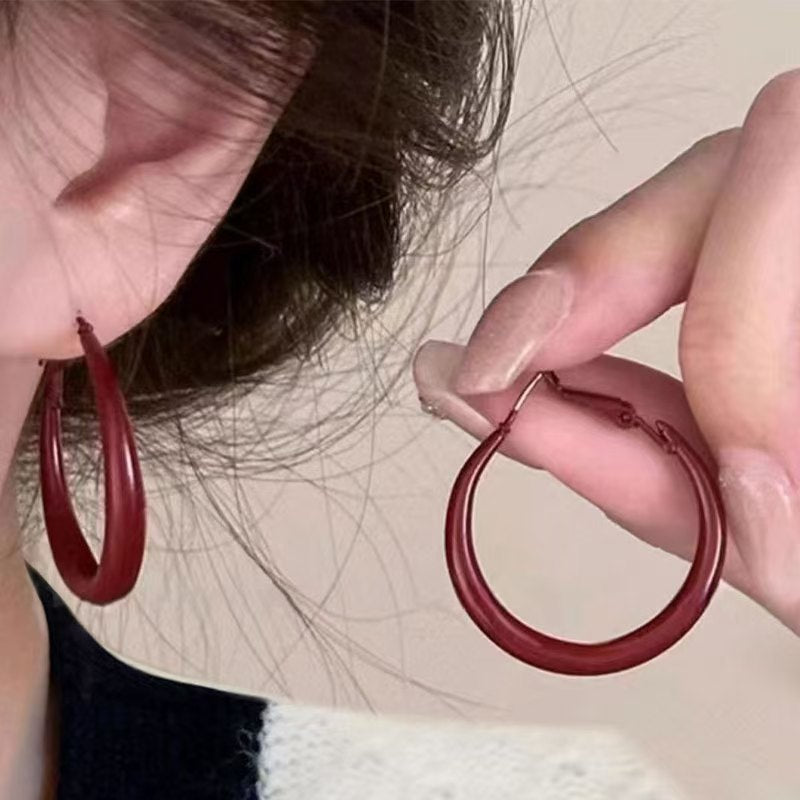 Vintage Ankora wine red Earrings Elegant High-end Atmospheric Earrings Women's S925 Silver Pin All-match Earrings