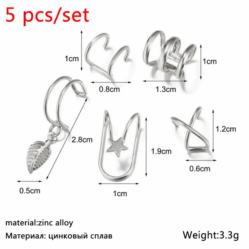 New Gold Color Metal Ear Cuff Non-Piercing Ear Clips Fake Cartilage Earrings Clip Earrings For Women Men Wholesale Ear Jewelry