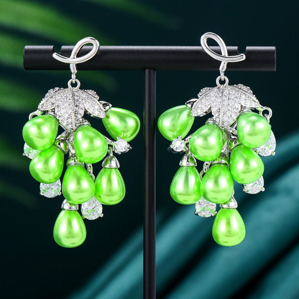 GODKI Bohemian Green Grape Earrings Trendy Cubic Zircon Indian Beach earrings for women Wedding Engagement Party JEWELRY GIFT