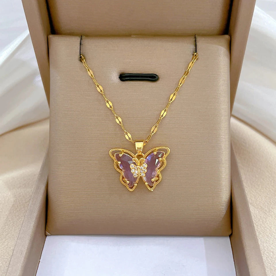 ZAKOL Classic Gold Color Stainless Steel Necklace For Women Shiny Zircon Geometric Heart Pendant Necklaces Jewelry Gift