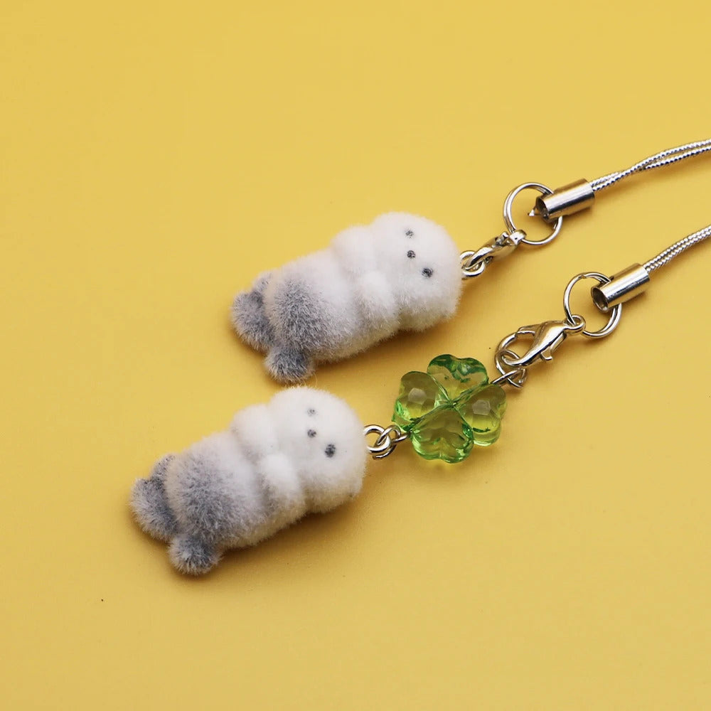 Ins Style Cute Seal Shape 3D Keychain Phone Charms Strap Kawaii Plush Flocking Pendant for Airpods Schoolbag