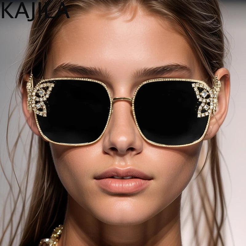 Oversized Square Sunglasses Women Rhinestone Butterfly Frame Sun Glasses 2025 Luxury Brand UV400 Protection Eyewear For Ladies