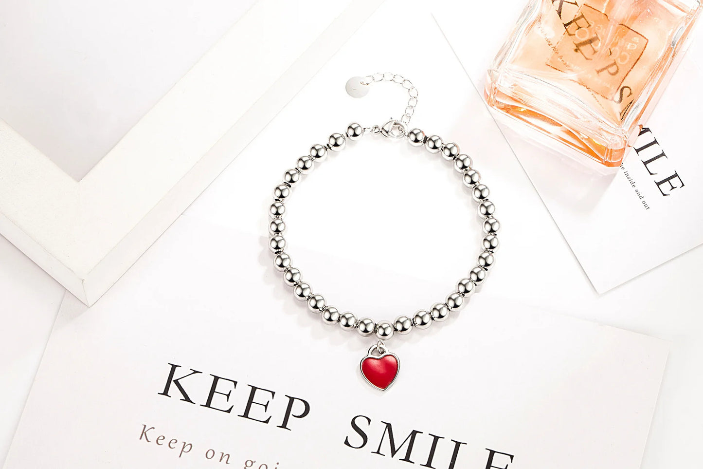 Designer 925 Silver Jewelry Necklace Woman Retro Heart-Shaped Enamel For Girls Cute Silver Bead Birthday Gift