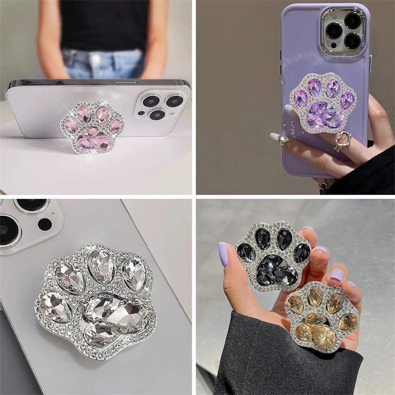 3D Cute Cat Paw Diamond Folding Finger Ring Griptok Phone Holder for IPhone 16 15 Support Socket Pocket Grip Tok Stand Bracket