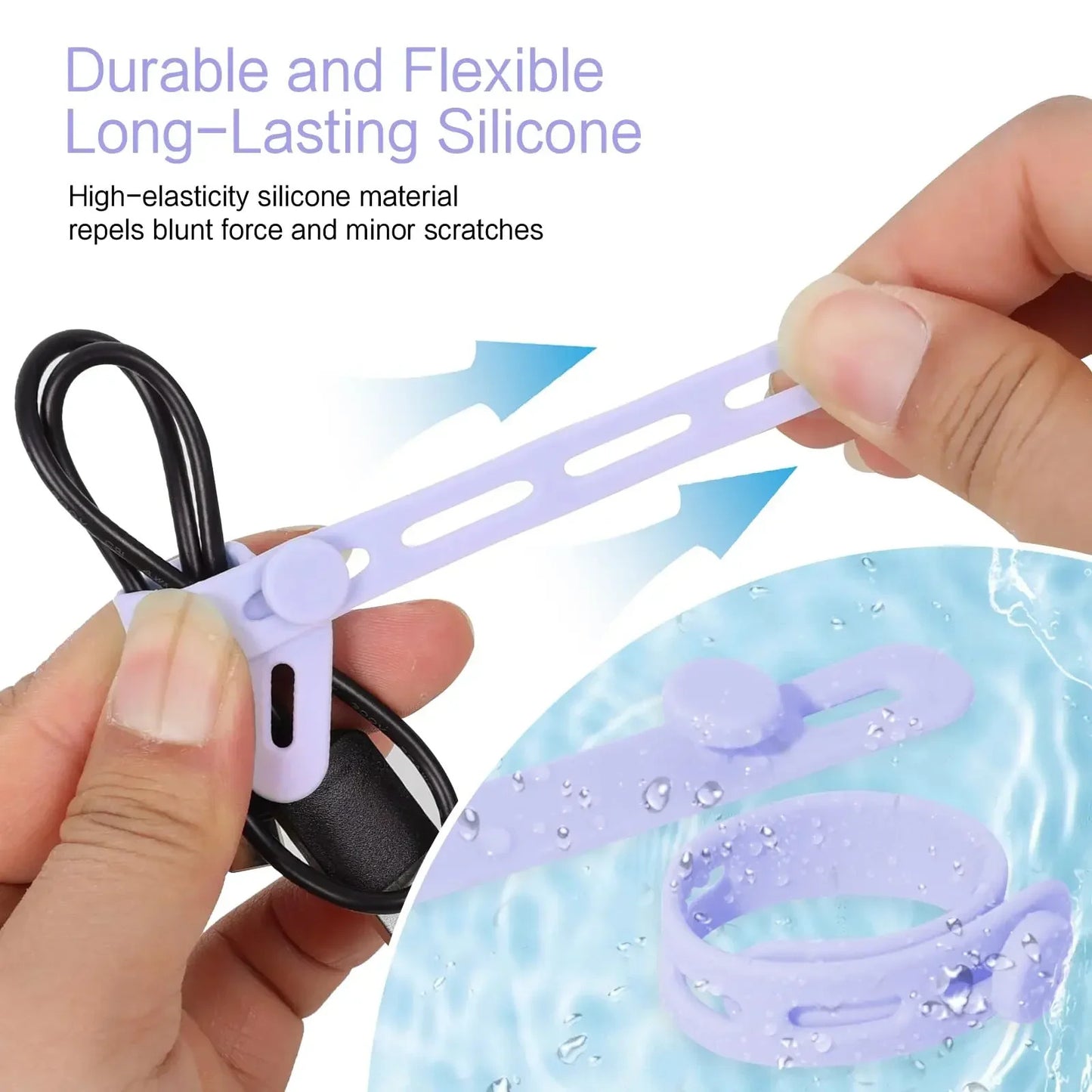 Silicone Cable Winder Charge Line Management Adjustable Straps Lock Cable Tie Straps for Home Office Reusable Data Wire Managers