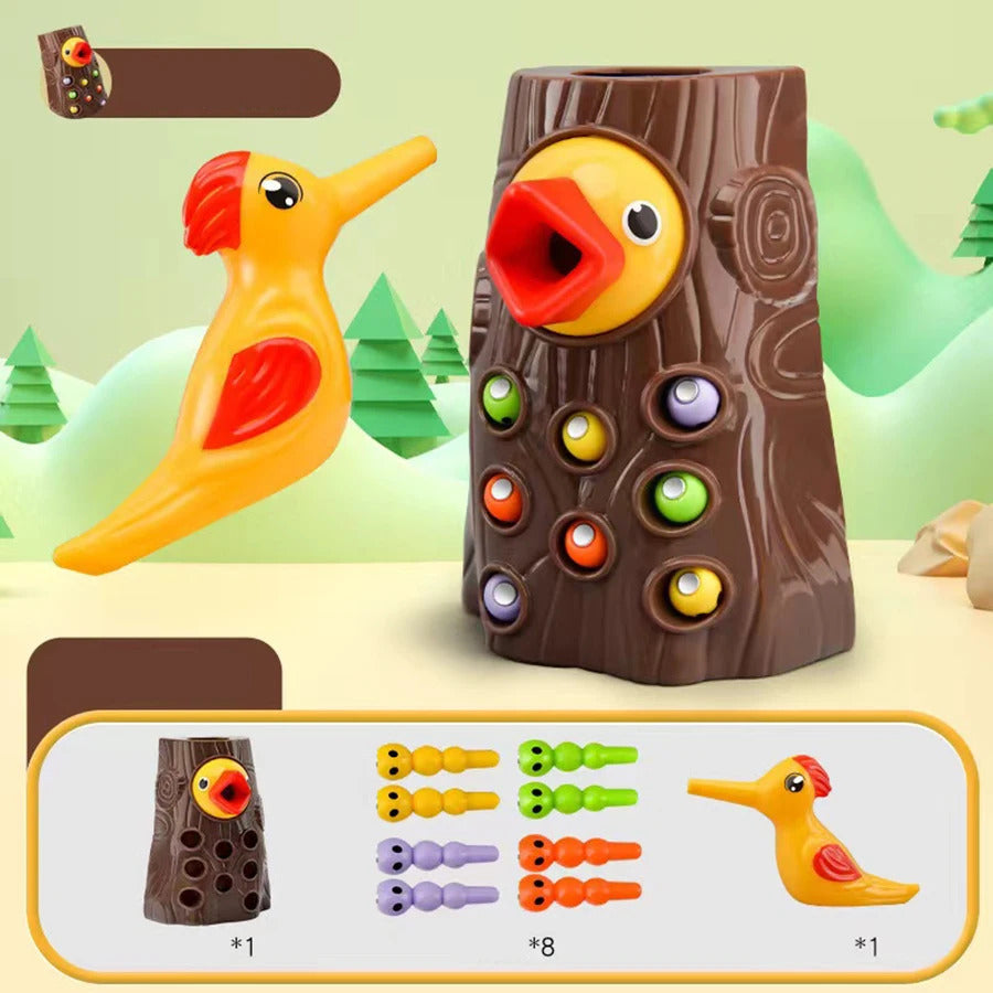 Montessori Educational Toys for Children Woodpecker Catch Worms Toy Toddler Kids Magnetic Games for Babi Development Busy Board