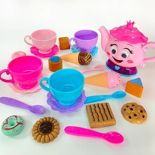 23 PCS Tea Party Set for Toddler Little Girls 3-5 with Teapot Tea Cup Music & Light Play Food Toy Kitchen Accessories for Kids