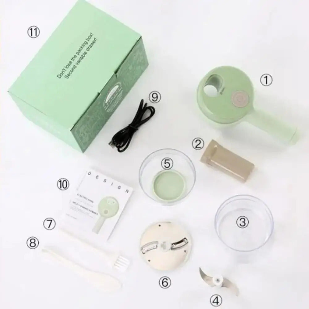 Plastic Electric Vegetable Cutter Set Handheld with Brush Garlic Cutter Anti-splash cup 4 in 1 Vegetable Cutter Kitchen Tools