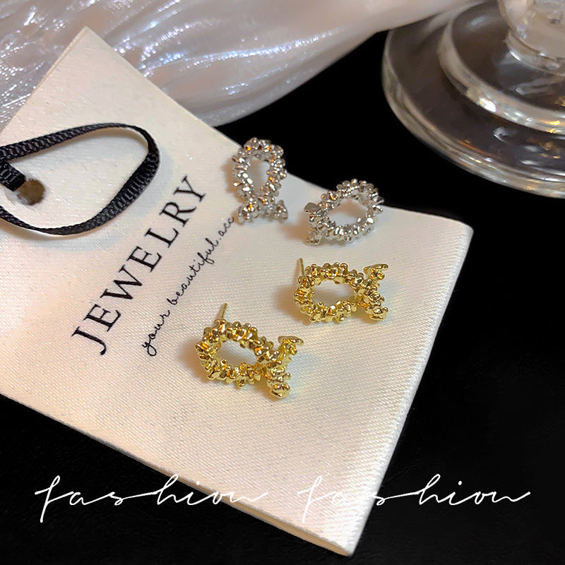 925 Silver Needle Hong Kong Style Retro Metal Earrings Women's High-Grade Geometric Simple Bracelet Ear Clip All-Match Exaggerated Commuter Earrings