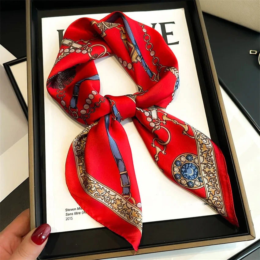 Luxury Women's Soft Satin Hair Scarves Fashion Square Printed Headscarf 70cm Professional Accessories Designer Scarf Headband