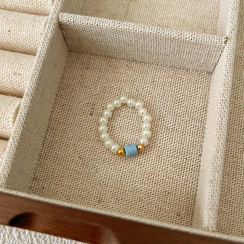 Color Crystal Beaded Ring Niche Design High-grade Finger Ring Light Luxury Elegant All-match Ring Accessories