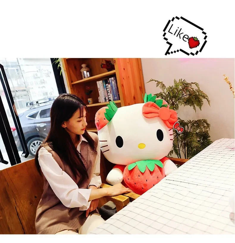 22cm Sanrio KT Cat Plush Toys Kawaii Strawberry KT Cat Plush Doll Home Decor Plushie Toy Girl Birthday Gift