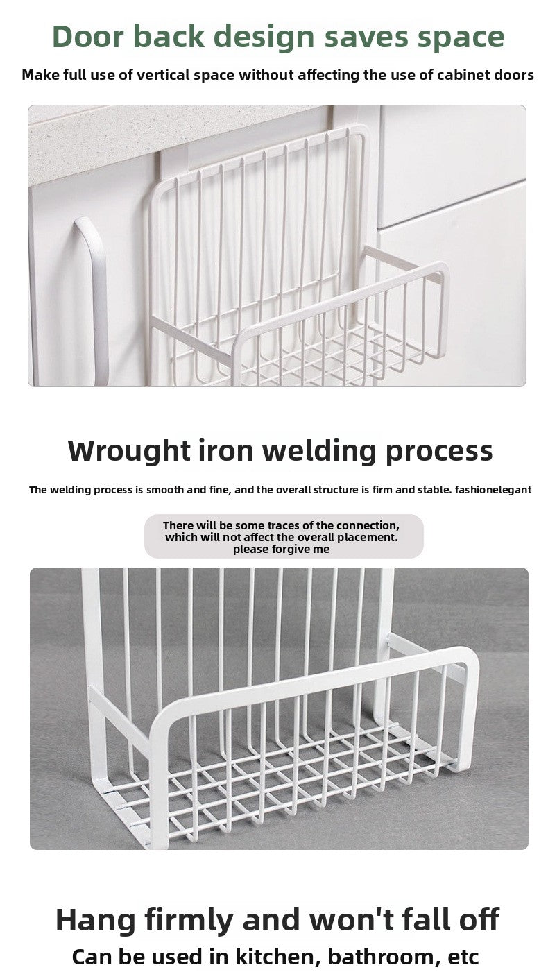 Home Storage Door Rear Hanging Basket Kitchen Condiment Storage Rack Cleaning Cloth Storage Basket Cloth Rack Iron