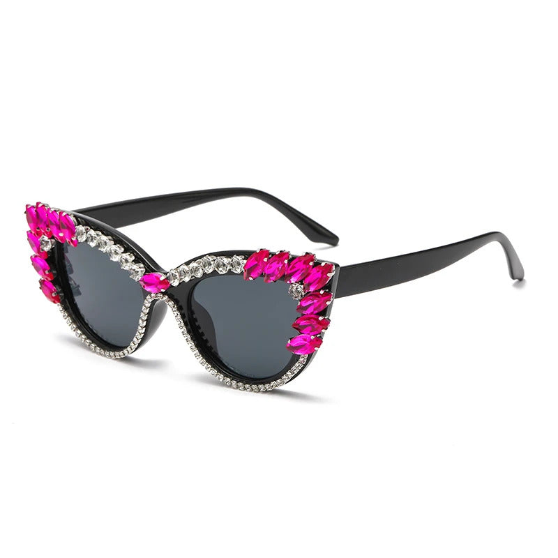 New Personality Fashion Cat Eye Colorful Big Diamond Glasses Droplet shaped Sunglasses Cat Eye Diamond Sun Glasses