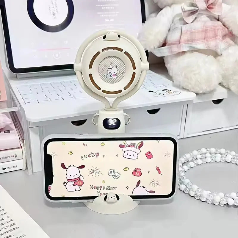 10000 Ma Sanrio Usb Folding Handheld Mini Fan Kuromi Pachacco Portable Hanging Neck Fan Bladeless Ultra-quiet Strong Breeze Fans