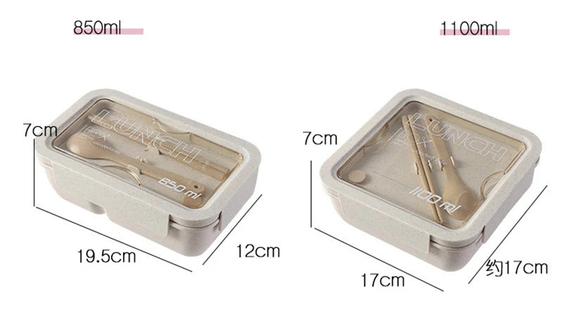 1100ML Lunch Box For Kids School Adults Office Wheat Straw Microwave Picnic Storage Portable Big Bento Box With Spoon Chopsticks