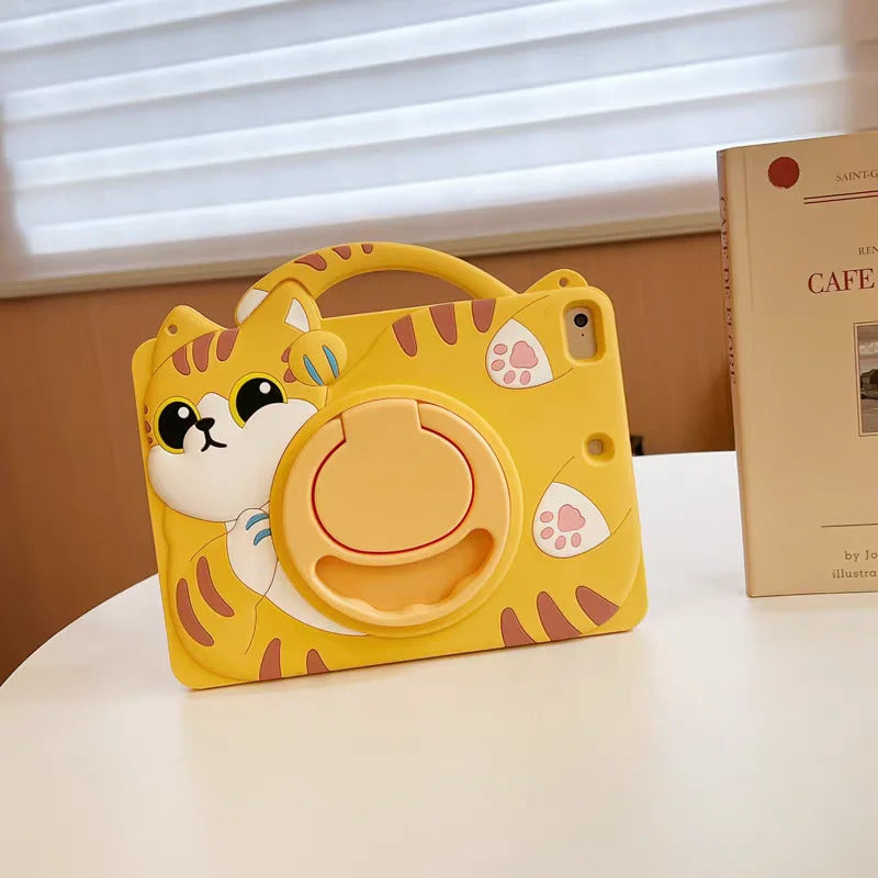 Cartoon Lucky Cat Silicone Case For Samsung Galaxy Tab A9 A7 Lite 8.7 S6 Lite 10.4 A8 X200 X205 Slot 360° Rotating Stand Cover