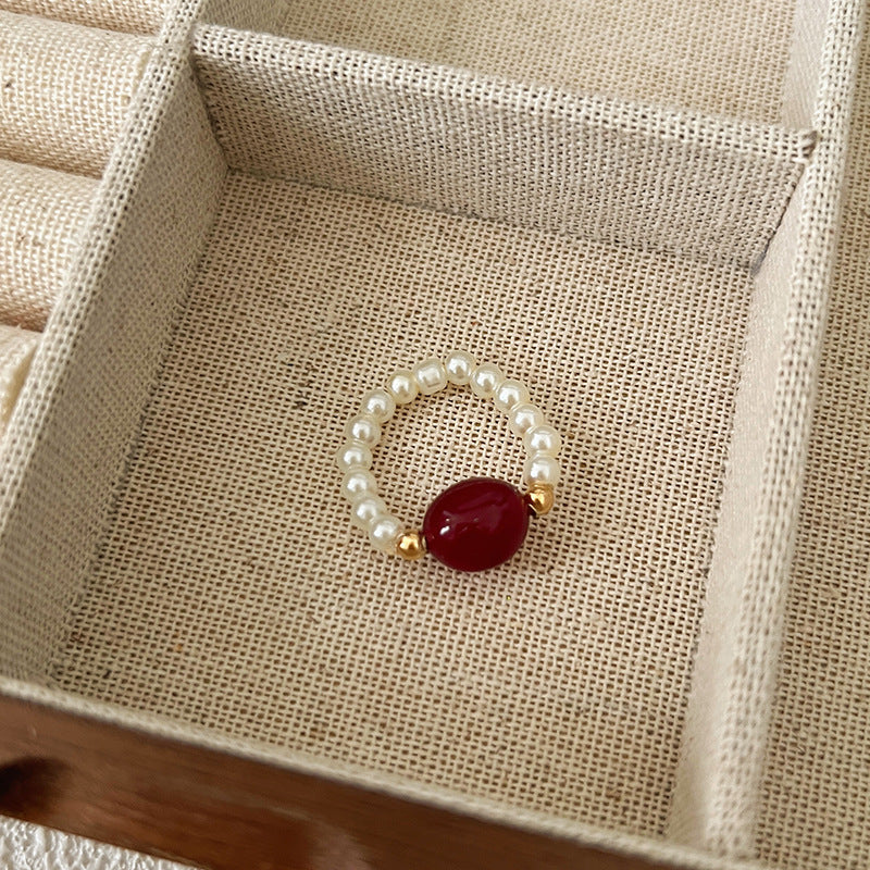 Color Crystal Beaded Ring Niche Design High-grade Finger Ring Light Luxury Elegant All-match Ring Accessories