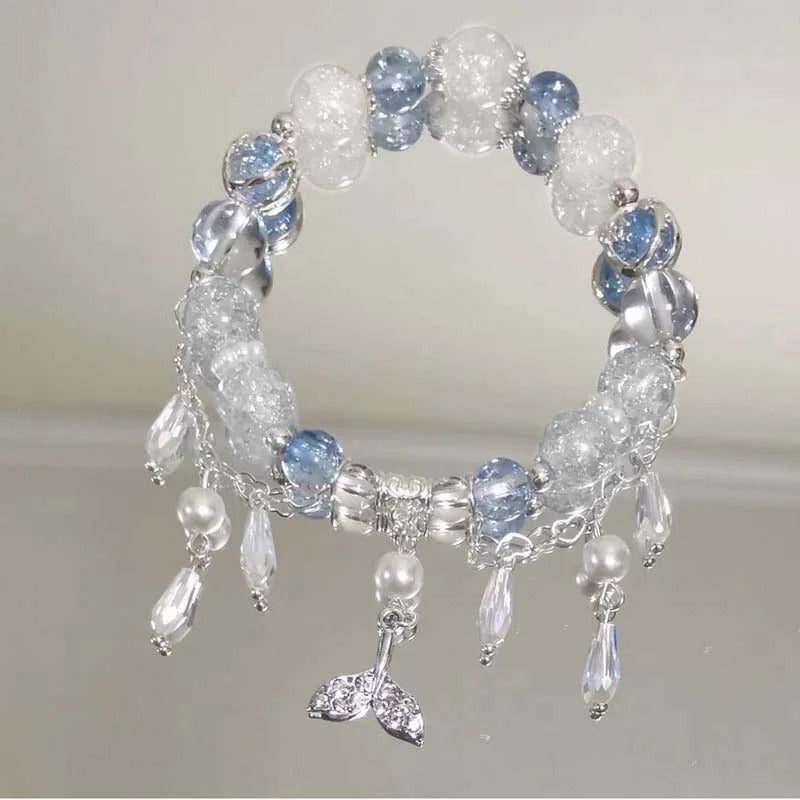 Light Luxury Purple Glass Crystal Beaded Bracelets for Women Chic Butterfly Tassel Pendant Bracelets Sweet Girl Wrist Jewelry