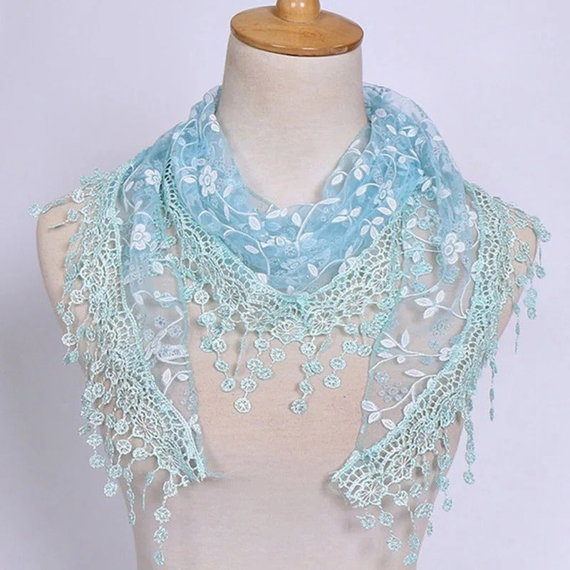2023 New Floral Lace Triangle Scarf Tassel Shawl Female Classic Casual Transparent Breathable Scarves Sunscreen