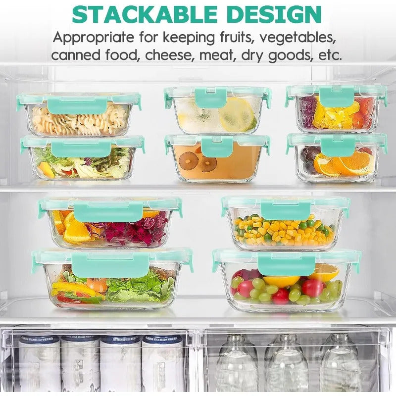 34pcs Glass Food Storage Containers with Lids Set, Airtight Glass Meal Prep Containers (17 Containers & 17 Lids), Leak Proof