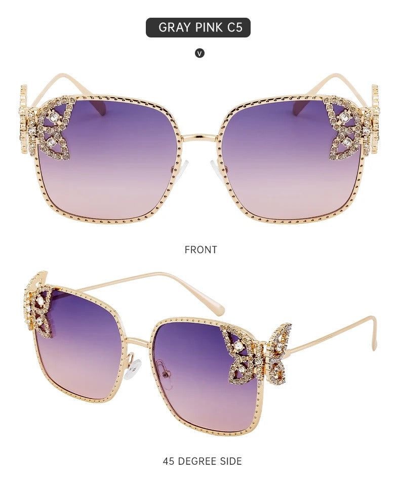 Oversized Square Sunglasses Women Rhinestone Butterfly Frame Sun Glasses 2025 Luxury Brand UV400 Protection Eyewear For Ladies