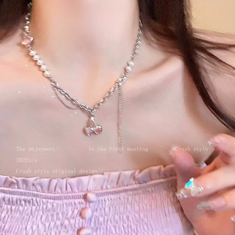 Candy-Colored Dopamine Necklace for Women All-Match Special-Interest Design Beaded Clavicle Chain Sweet Cool Hot Girl Necklace Online Influencer Jewelry