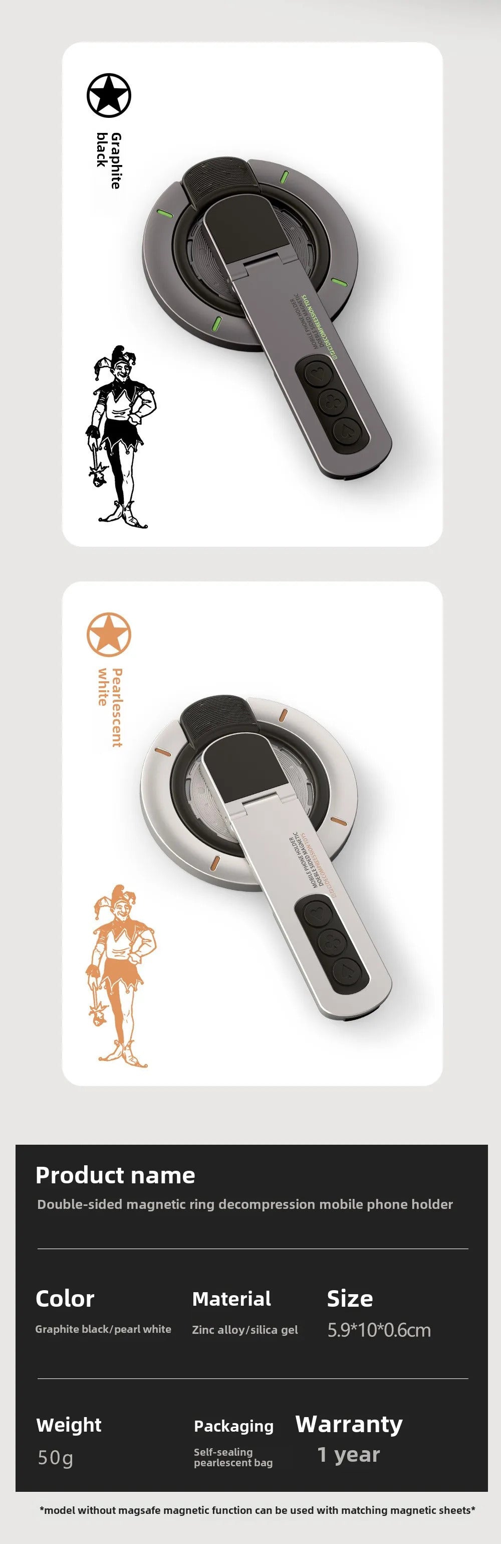 Double-sided Magnetic Luminous Mobile Phone Holder 360° Rotation Decompression Design Zinc Alloy Ultra-thin Portable