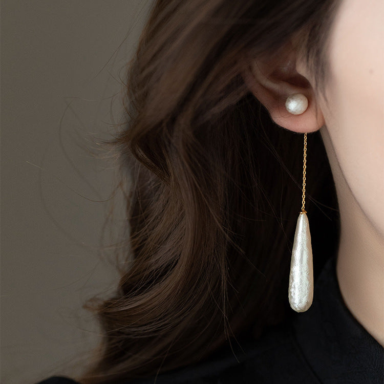 Chinese Retro Elegant New Fashion Silver Needle Earrings Tassel Dress Cotton Bead Long Earrings