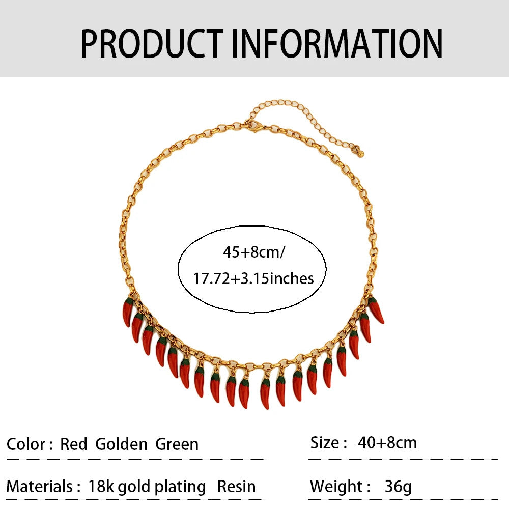 Fashion Trends Red Chilli Tassels Pendant Necklace Vegetable Adjustable Jewelry Banquet Party for Women Gifts