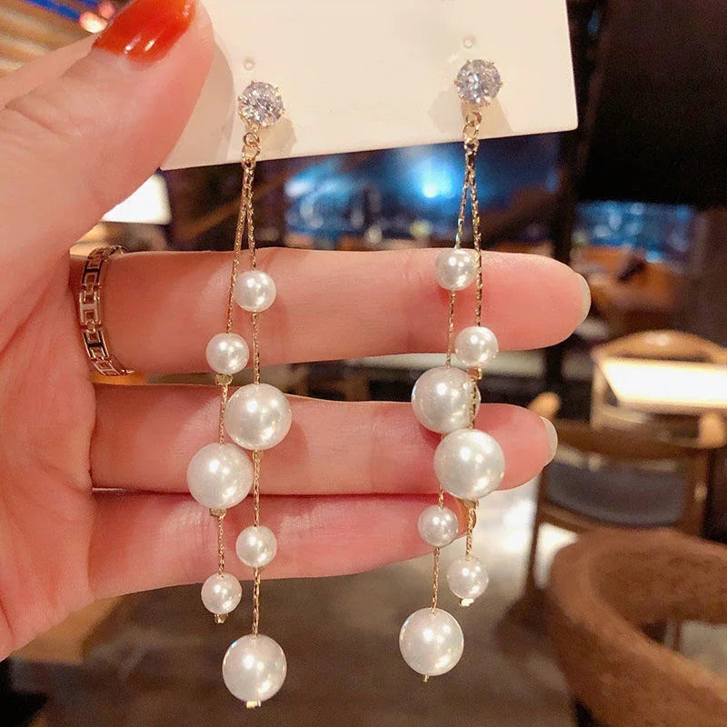 Large and Small Imitation Pearl Dangle Earrings for Women Beads Tassel Long Drop Earring Wedding Earrings Jewelry Серьги 2023